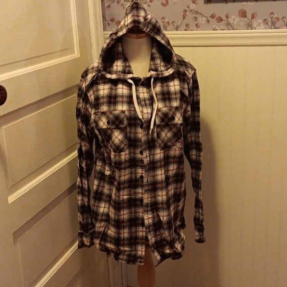 Quiksilver large plaid flannel cotton hooded shirt - Picture 1 of 6